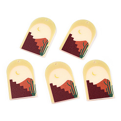 Разноцветный Акриловые подвески, 3 d распечатано, Овальный с лунным рисунком, красочный, 39~40x25~25.5x2~2.5 мм, отверстие : 1.8 мм