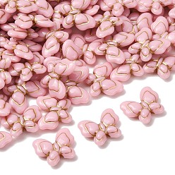 Pink Непрозрачные акриловые бусины, золотой металл обвитыми, бабочка, розовые, 17.5x20.5x6 мм, отверстие : 1.6 мм, Около 431 шт / 500 г