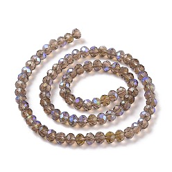 Camellia Electroplate Glass Beads Strands, Half Rainbow Plated, Faceted, Rondelle, Camellia, 4x3mm, Hole: 0.4mm, about 123~127pcs/strand, 16.5~16.9 inch(42~43cm)