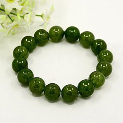 Olivgrün Natürliche weiße Jade Stretch-Armbänder, gefärbt, olivgrün, 62 mm