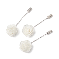 Белый Булавки для отворота из смолы с блестками и цветком из латуни, белые, 63x19x11 мм