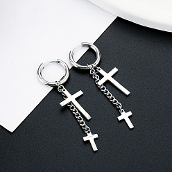 Cross Серьги из 304 нержавеющей стали, цвет нержавеющей стали, цепочка-оберег, крестик, 60 мм