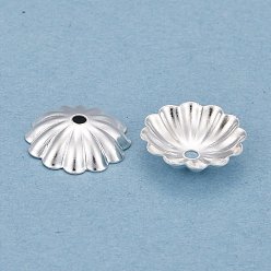 Серебро Латунные многолепестковые колпачки для бусинок, долговечный, цветок, серебряные, 10.5x2.5 мм, отверстие : 1.2 мм