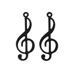 Черный Окрашенные распылением 430 украшения из нержавеющей стали с травлением металла подвески, очарование музыкальной ноты, чёрные, 25x9.5x0.4 мм, отверстие : 1.2 мм