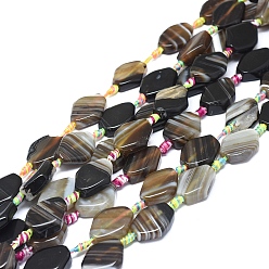 Черный Натуральный полосатый агат / полосатые агатовые бусы, окрашенная и подогревом, многоугольник, чёрные, 21~24x15~17x5~7 мм, отверстие : 1.8 мм, около 14 шт / нитка, 16.34 дюйм (41.5 см)