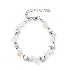 Moonstone Synthetic Moonstone & Brass Moon Beaded Bracelet for Women, 7-1/4 inch(18.5cm)