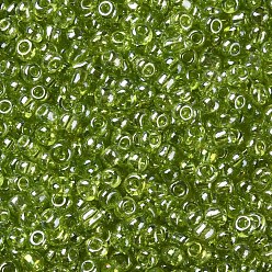 Yellow Green Glass Seed Beads, Trans. Colours Lustered, Round, Yellow Green, 2mm, Hole: 1mm, 30000pcs/pound