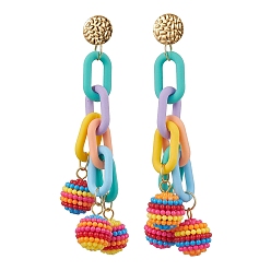 Разноцветный Акриловые болтаться серьги стержня, с бусинами из АБС-пластика и 304 фурнитурой из нержавеющей стали, круглые, красочный, 125x37 мм