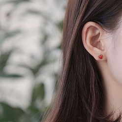 Платина 925 серьги из стерлингового серебра, клубника, платина, 7x5.5 мм