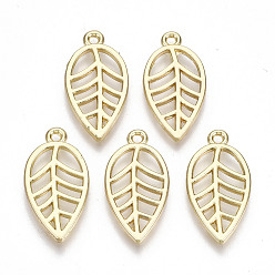 Light Gold Rack Plating Alloy Pendants, Cadmium Free & Lead Free, Hollow, Leaf, Light Gold, 22.5x12x1.5mm, Hole: 1.5mm