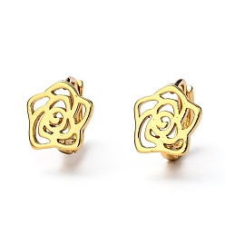 Real 18K Gold Plated Brass Huggie Hoop Earrings, Ring with Rose, Real 18K Gold Plated, 10x2mm, Pin: 1mm