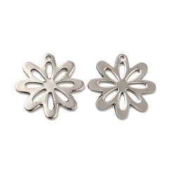 Stainless Steel Color Non-Tarnish 201 Stainless Steel Pendants, Flower Charm, Stainless Steel Color, 16x0.5mm, Hole: 1.2mm