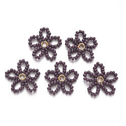 Темно-синий  Шифер Подвески из бисера, с фурнитурой латунной золотого тона, цветок, темный сланец синий, 19x18~19x2 мм