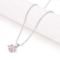 Бледно-Розовый 304 латунный кулон в форме сердца с кубическим цирконием 304 цепочки из нержавеющей стали, цвет нержавеющей стали, розовый жемчуг, 16.14 дюйм (41 см)