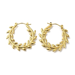 Золотой Ионное покрытие (ip) 304 серьги-кольца из нержавеющей стали в форме листа для женщин, золотые, 28.5x2 мм
