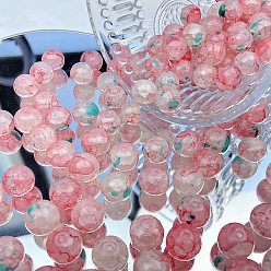 Фламинго Прозрачные стеклянные бусмины кракле, имитация сломанного нефрита, круглые, фламинго, 10x9.5 мм, отверстие : 1.8 мм, около 10 шт / упаковка