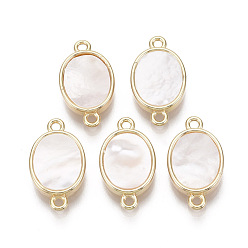 Морская Ракушка Латунные коннекторы, С пресноводной оболочкой, без никеля , овальные, реальный 18 k позолоченный, цвет морской раковины, 17x9.5x3 мм, отверстие : 1.2 мм