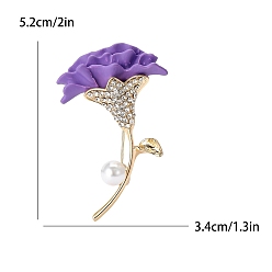 Purple Alloy with Cloth Brooches, with Plastic Imitation Pearl, Flower, Purple, 52x34mm