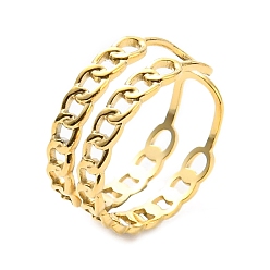 Real 14K Gold Plated 304 Stainless Steel Curb Chains Shape Open Cuff Ring for Women, Real 14K Gold Plated, Inner Diameter: 17mm