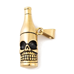 Античное Золото 304 подвески из нержавеющей стали, подвеска на бутылку с черепом, античное золото , 44x17x14.5 мм, отверстие : 6.5x10 мм