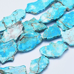 Light Sky Blue Natural Imperial Jasper Beads Strand, Dyed, Nuggets, Light Sky Blue, 20~62x15~50x4~7mm, Hole: 1~1.5mm, 7~11pcs/strand, 15.35 inch~16.14 inch(39~41cm)