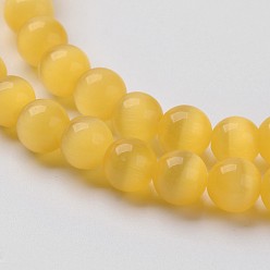 Gold Cat Eye Beads, Round, Gold, 8mm, Hole: 1mm, about 15.5 inch/strand, about 49pcs/strand