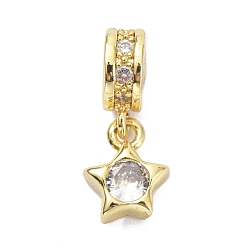 Golden Brass Clear Cubic Zirconia Pendants, Star, Golden, 17.5mm, Hole: 2.5mm