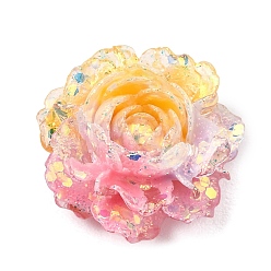 Amarillo Cabujones de resina opaca bicolor y polvo de purpurina, flor color de rosa, amarillo, 19x20x8 mm