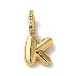 Letter K Латунные микро проложить кубического циркония подвески, без свинца и без кадмия, долговечная гальваническая буква К, 19x10x9 мм, отверстие : 5 мм