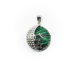 Малахит Синтетического малахита подвески, луна со звездными чарами, с фурнитурой сплавочной платины тон, 31x22 мм