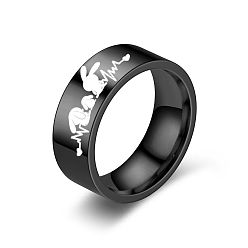 Черный Кролик с ЭКГ-паттерном 201 Кольца из нержавеющей стали, чёрные, размер США 9 (18.9 мм)