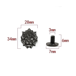 Gunmetal Zinc Alloy Decorative Buttons, Lion, Gunmetal, 3.4x2.8cm