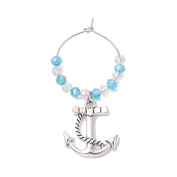 Anchor & Helm Legierungsanhänger, Weinglasanhänger, mit Glasperlen, Anker & Helm, 53 mm.