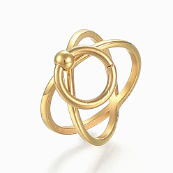 Golden 304 Edelstahl Fingerringe, Kreuzring, Doppelringe, x Ringe, hohl, Größe 6, golden, 16 mm