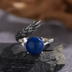 Ляпис-Лазурь 925 кольца из стерлингового серебра с натуральным малахитом, античное серебро, крыло, внутренний диаметр: 20 мм