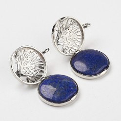 Ляпис-Лазурь Природный лазурит подвески, С выводами медальона из медных рассеивателей, плоские круглые с деревом, платина, 31x25x8 мм, отверстие : 4 мм