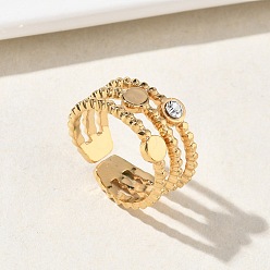 Плоский Круглый 304 Открытые кольца-манжеты из нержавеющей стали с прозрачными кубическими циркониями для женщин, золотые, плоско-круглые, размер США 6 1/4 (16.7 мм)