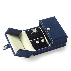 Морской Синий Бархатный двойной открытый комплект ювелирных изделий для хранения подарочных коробок для колец, серег, подвесок, ожерелий, прямоугольные, Marine Blue, 9x7.5x4 см