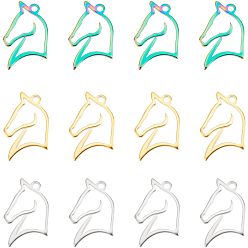 (52) Непрозрачная лаванда 12 шт. 3 цвета 304 подвески из нержавеющей стали, лошадь, разноцветные, 21x14.5x1.5 мм, отверстие : 1.8 мм, 4 шт / цвет