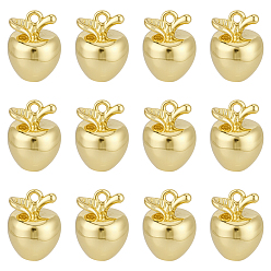Real 14K Gold Plated 12Pcs Brass Charms, 3D Apple Shape, Real 14K Gold Plated, 10.5x8mm, Hole: 1mm