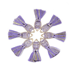 Сливовый Хлопчатобумажная нить кисточка большие подвесные украшения, с металлическим шнуром и фурнитурой из сплава, долговечный, рыба, слива, 59~62x20~30x5 мм, отверстие : 2 мм