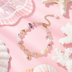 Флюорит Браслеты из натурального флюорита и кварцевого кристалла с бусинами, браслеты с подвесками из ракушек каури, с ракушечным жемчугом и гальваническим немагнитным синтетическим гематитом, 7-1/2 дюйм (19 см)