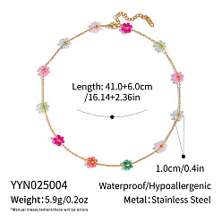 Настоящее золото 18K Красочные цветочные 304 цепочки из нержавеющей стали для женщин, реальный 18 k позолоченный, 16.14 дюйм (41 см)