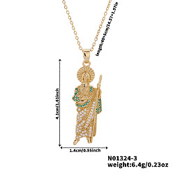 Прозрачный Блестящие латунные прозрачные и бирюзовые кубические цирконии религиозные подвески Святой Иуда ожерелья для рождественских вечеринок и дней рождения, золотые, прозрачные, 15.75 дюйм (40 см)