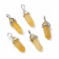 Топаз Нефрит Натуральный топаз нефрита подвески, граненые, с латунной фурнитурой платинового цвета, без свинца и без кадмия, пуля, 27~30x9~10x7~8 мм, отверстие : 4x3 мм