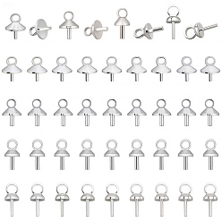 Серебро 200 шт. 4 стили латунные скобы для крепления колышков, держатели чашки, за половину пробурено бисера, серебряные, 6.5~9x3~6x3~6 мм, отверстие : 1.6 мм, 50 шт / стиль