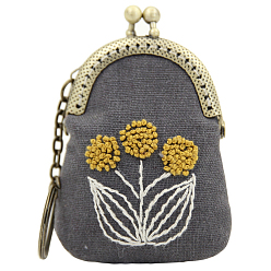 Цветок Набор для вышивки кошелька с замком поцелуй своими руками, включая ткань, пяльцы, иглы и нитки, металлическая ручка кошелька, инструкция, цветок, 70x55 мм