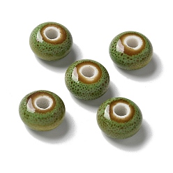 Темно-оливково-зеленый Фарфоровые бусины ручной работы, рондель, темно-оливковый зеленый, 12x7 мм, отверстие : 3.3 мм