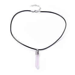 Розовый Кварц Кулон из натурального розового кварца, с латунной фурнитурой , шнур из коровьей кожи и 304 застежка из лобстера, пуля, 18.03 дюйм (45.8 см)