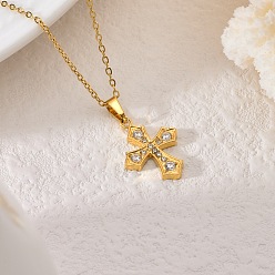 Золотой 304 Подвеска-крест из нержавеющей стали с микропаве из прозрачного кубического циркония для женщин, золотые, 17.72 дюйм (45 см)